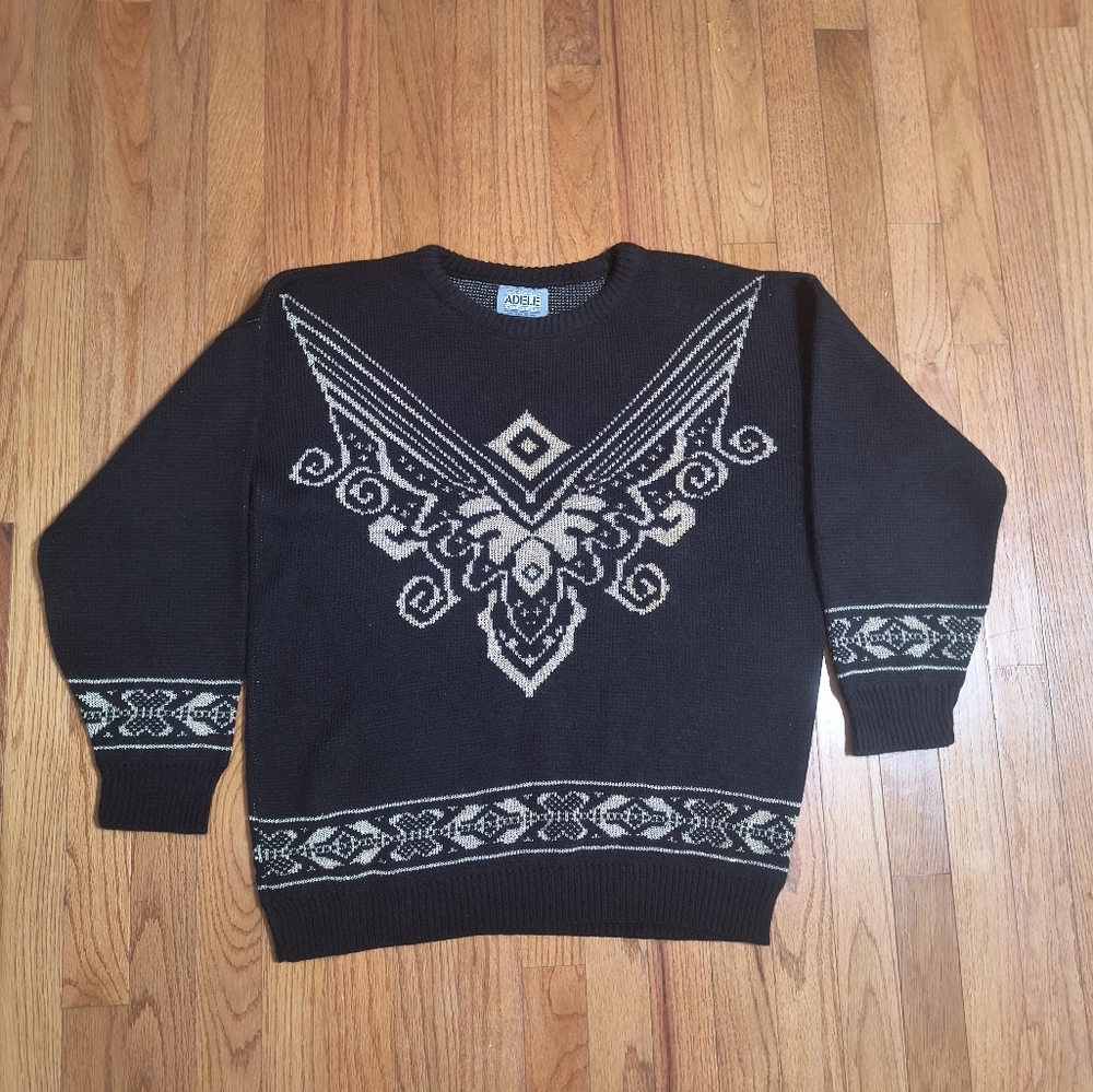 3/$10⭐ Adele Knitwear Sweater, Women's L/XL, Black Gold Pattern/Sparkle Flecks